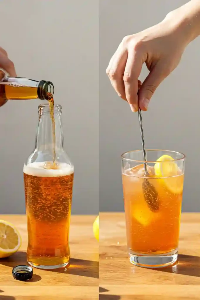 Making a Spaghett cocktail, pouring and stirring steps