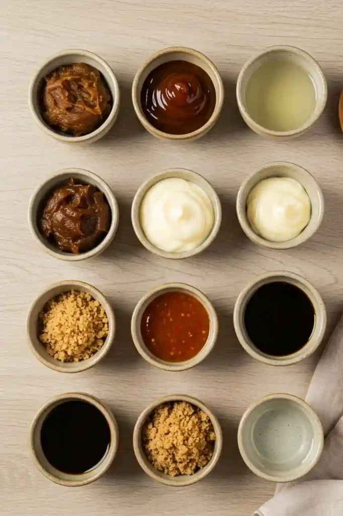 Tram sauce ingredients in matching bowls