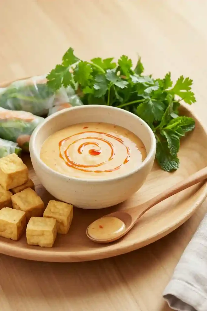 Tram sauce served with tofu and spring rolls